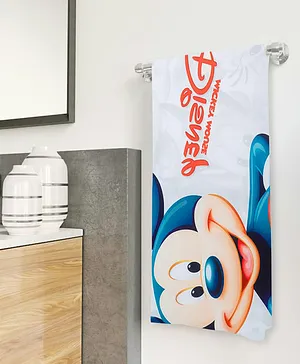 Kuber Industries Disney Mickey Mouse Microfiber Soft Kids Bath Towel (White)