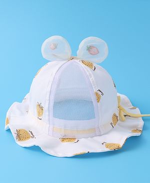 Babyhug Bucket Hat Strawberry Print - Light Yellow
