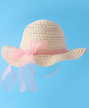 Babyhug Straw Hat with Bow -Beige