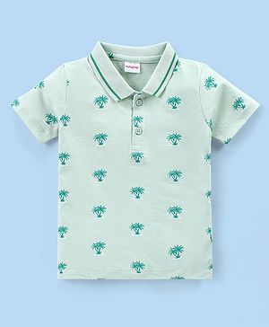 Babyhug Cotton Knit Half Sleeves  Polo T-Shirt with Tree Print - Green