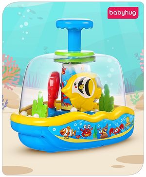 Babyhug Premium Press & Play Top Spinner Toy  Magic Fish themed Rotating Toy for Babies & Toddlers - Multicolor