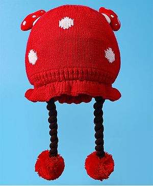 Babyhug Woollen Tie Knot Cap with Pom Pom - Red