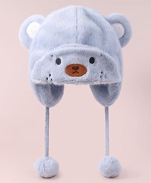 Babyhug Woolen Cap With Pom Pom Applique - Sky Blue