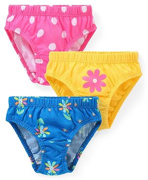 Babyhug 100% Cotton Panties Floral & Polka Dots Print Pack of 3 - Multicolour