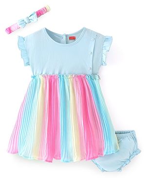 Babyhug Woven Frill Sleeves Frock with Bloomer & Headband - Multicolour