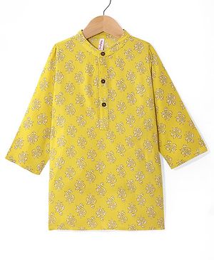 Babyhug Cambric Woven Kurta Floral Print -  Yellow