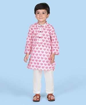 Babyhug Cotton Cambric Full Sleeves Kurta With Payjama Set Squirrel Print - Pink