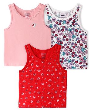 Pine Kids Cotton Lycra Knit Sleeveless  Slips  Floral Print Pack of 3 - Multicolour