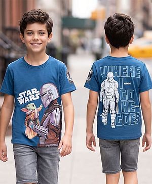 Pine Kids Lucas Cotton Knit Half Sleeves T-Shirt with Star Wars Graphics - Navy Blue