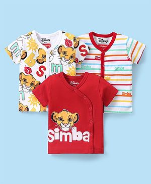 Babyhug Disney 100% Cotton Knit Half Sleeves Lion King Printed Set of Vests Pack of 3 - Multicolour