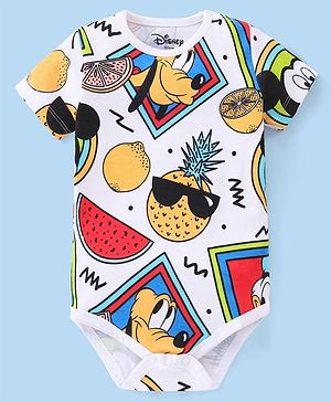Babyhug Disney Cotton Knit Half Sleeves Mickey Mouse Printed Onesie - White