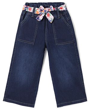 Babyhug Denim Full Sleeves Solid Stretchable Jeans with Cloth Belt - Blue
