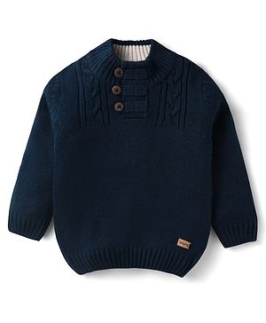 Babyhug Knitted Full Sleeves Pullover Solid Color Sweater - Navy Blue