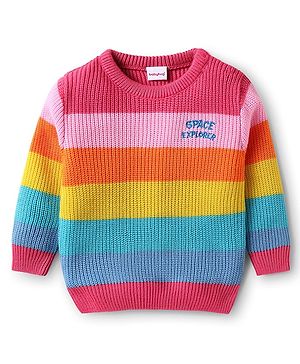 Babyhug Knitted Full Sleeves Pullovers Striped Sweater - Pink