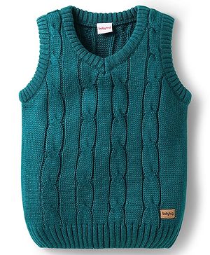 Babyhug Knitted Sleeveless Pullover Sweater Vest with Cable Knit Design - Teal Blue
