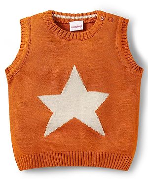 Babyhug Knitted Sleeveless Pullover Sweater Vest with Star Design - Orange