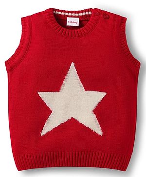Babyhug Knitted Sleeveless Pullover Sweater Vest with Star Design - Red