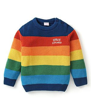 Babyhug Knitted Full Sleeves Pullovers Striped Sweater -Multicolor