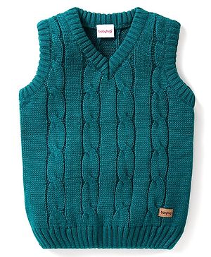 Babyhug Knitted Sleeveless Pullover Sweater with Cable Knit Design - Teal Blue