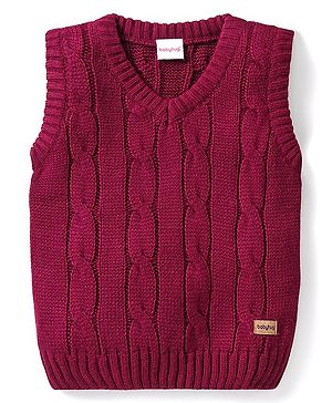 Babyhug Knit Sleeveless Cable Knit Design Sweater - Wine