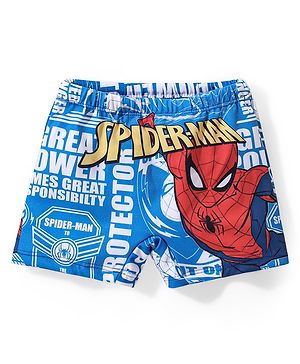 Babyhug Marvel Mid Thigh Swimming Trunk With Spiderman Print - Blue