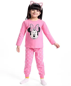 Babyhug Disney Single Jersey Knit Full Sleeves Night Suit With Minnie Mouse Graphics - Pink