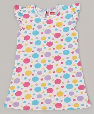 Babyhug Single Jersey Knit Frill Sleeves Nighty Polka Dots Print -  Blue White & Yellow