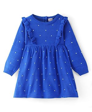 Babyhug Knitted Full Sleeves Polka Dot Design Woolen Dress -  Royal Blue