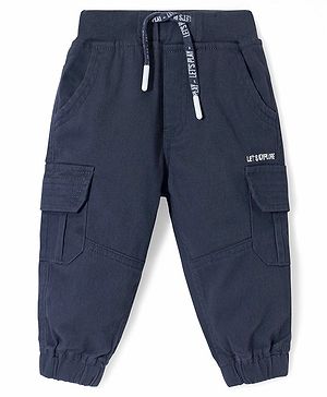 Babyhug Twill Woven Full Length  With Stretch Trouser Pant with Text Print  - Grey