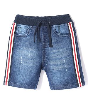 Babyhug Mid Thigh Length Denim Washed  Shorts with Stretch - Blue