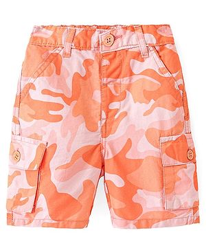 Babyhug Twill Woven Above Knee Length  With Stretch Bermuda Camouflage Print  - Orange