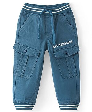 Babyhug  Woven Stretchable Pants With Text Embroidery - Navy