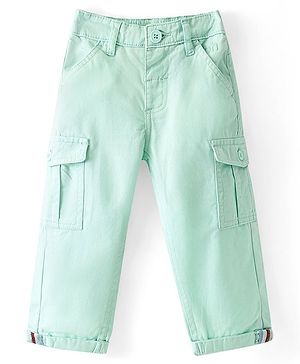 Babyhug Cotton Lycra Woven Full Length Solid Pants - Mint