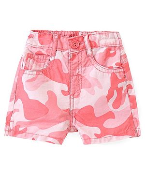 Babyhug Twill Woven Mid Thigh Length  With Stretch Shorts Camouflage Print  - Peach