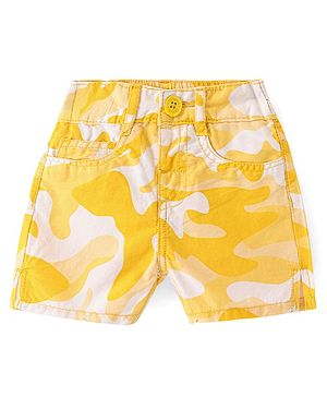 Babyhug Twill Woven Mid Thigh Length With Stretch Shorts Camouflage Print - Yellow