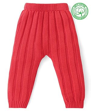 Babyhug Cable  Knit Full Length Pyjama Solid Colour - Red