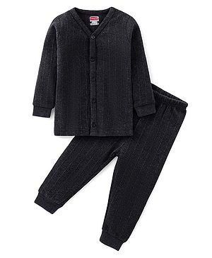 Babyhug Front Open Full Sleeves Thermal Vest & Leggings Set - Dark Grey