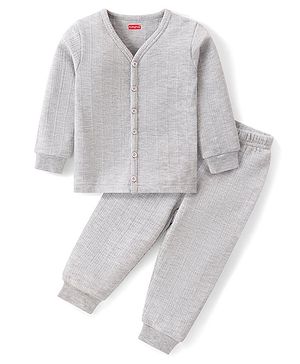 Babyhug Full Sleeves Solid Front Open Vest & Leggings Set - Light Grey