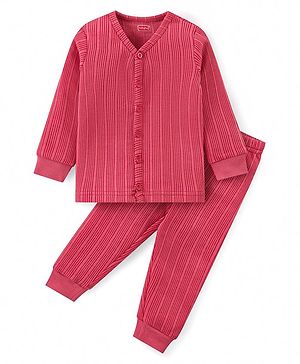 Babyhug Full Sleeves Front Open Thermal Wear Set - Coral