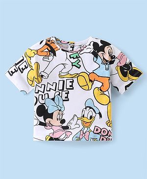 Babyhug Disney Cotton Knit Half Sleeves Oversized Drop Shoulder Minnie Mouse Printed T-Shirt - White