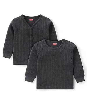 Babyhug Full Sleeves Front Open & Pullover Vest Combo Set Pack of 2 - Dark Grey