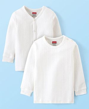 Babyhug Full Sleeves Thermal Front Open & Pullover Thermal Vest Solid Colour Pack Of 2 - Offwhite
