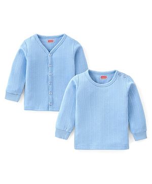 Babyhug Full Sleeves Pullover & Front Open Thermal Vests Pack of 2 - Sky Blue