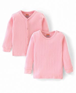 Babyhug Full Sleeves Thermal Front Open & Pullover Thermal Vest Solid Colour Pack Of 2 - Pink