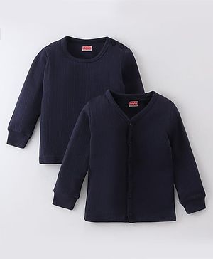 Babyhug Pullover Full Sleeve Solid Colour Thermal Vests Pack of 2 - Navy