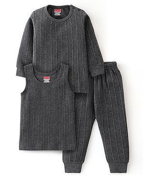 Babyhug Full Sleeves Thermal Vests & Pant Set - Dark Grey