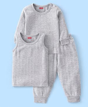 Babyhug Full Sleeves Thermal Vests & Pant Set - Light Grey