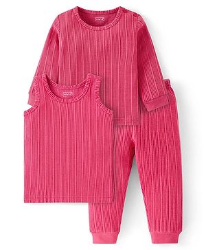 Babyhug Full Sleeve & Sleeveless Solid Thermal Vests & Pant - Coral