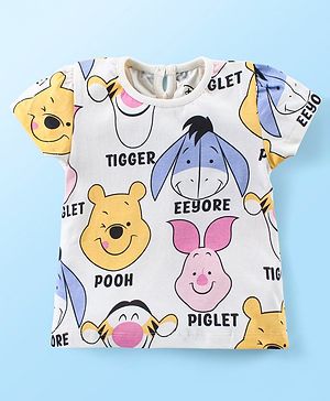 Babyhug Disney Cotton Knit Half Sleeves T-Shirt With Winnie the Pooh  Print - Offwhite