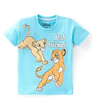 Babyhug Disney Cotton Knit Half Sleeves T-Shirt with Lion King Graphics - Blue